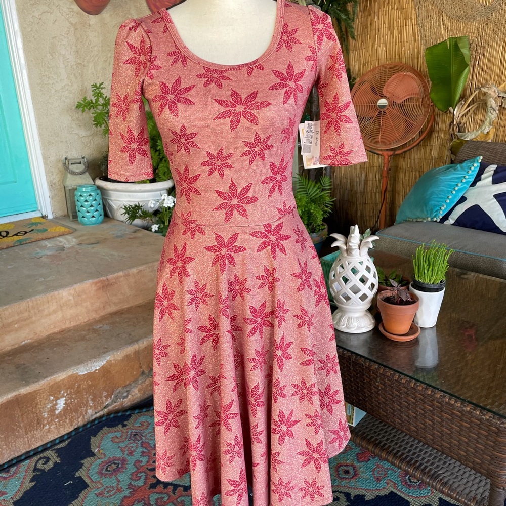 NWT Lularoe Sparkley Red Skater Mini Dress XS